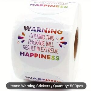 Colorful Happiness Warning Stickers 500 roll, New